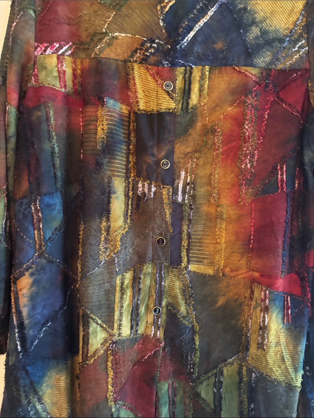 Patchwork Multicolor Button-Front Trench Coat - Picture 6 of 6